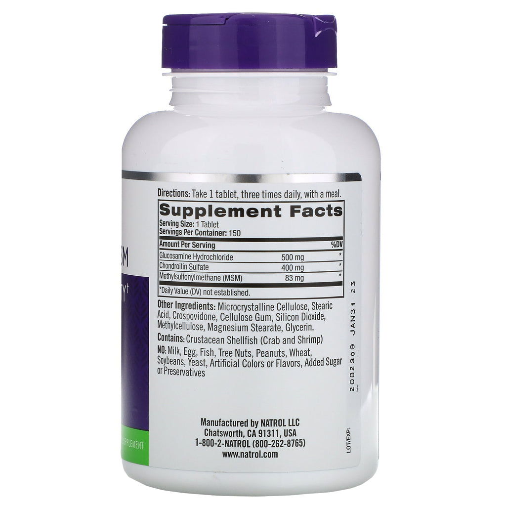 Natrol, Glucosamin, Chondroitin &amp; MSM, 150 tabletter