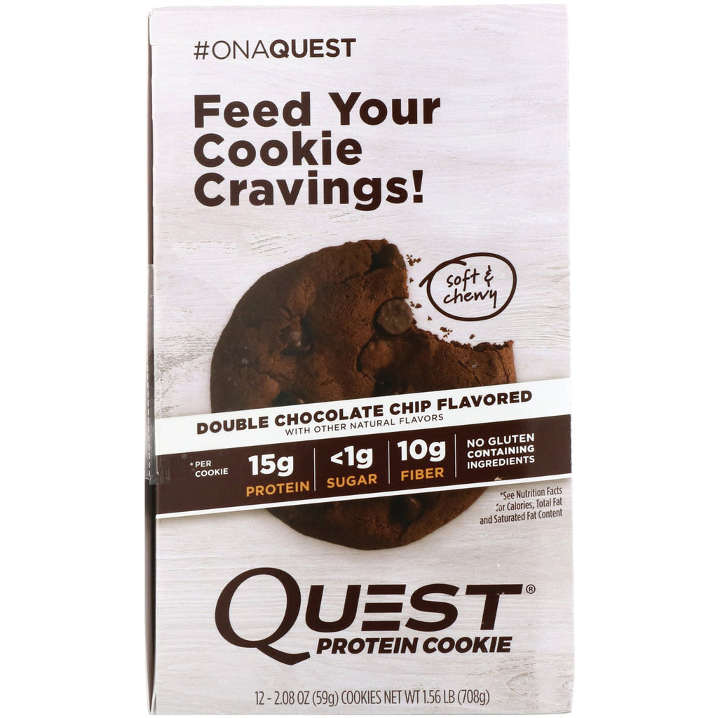 Quest Nutrition, Protein Cookie, Double Chocolate Chip, 12 Pack, 2,08 oz (59 g) hver