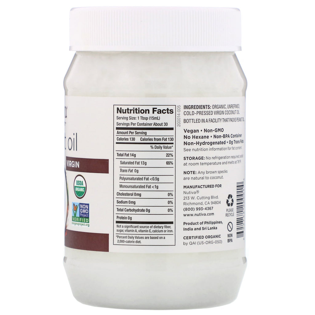 Nutiva,  Coconut Oil, Virgin, 15 fl oz (444 ml)