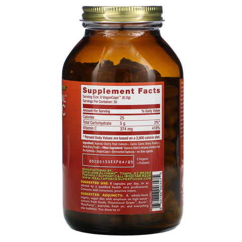 HealthForce Superfoods, vitamina C verdaderamente natural, versión 3, 240 cápsulas veganas