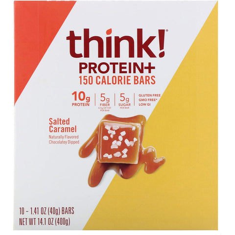 ThinkThin, Protein+ 150 kalorie barer, saltet karamel, 10 barer, 1,41 oz (40 g) hver