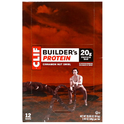 Clif Bar, Builder's Protein Bar, Cinnamon Nut Swirl, 12 barer, 2,40 oz (68 g) hver