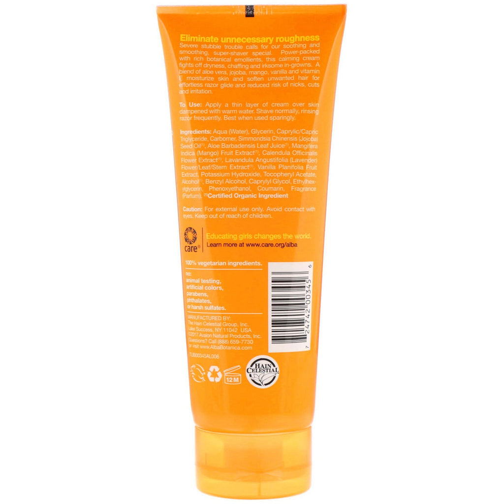 Alba Botanica, meget blødgørende cremebarbering, mangovanilje, 8 oz (227 g)