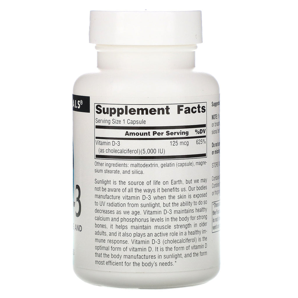 Source Naturals, Vitamin D-3, 5.000 IE, 120 kapsler