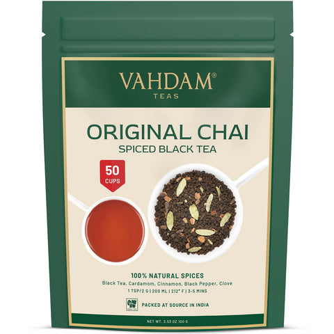 Vahdam Teas, Black Tea, Original Chai, 3.53 oz (100 g)