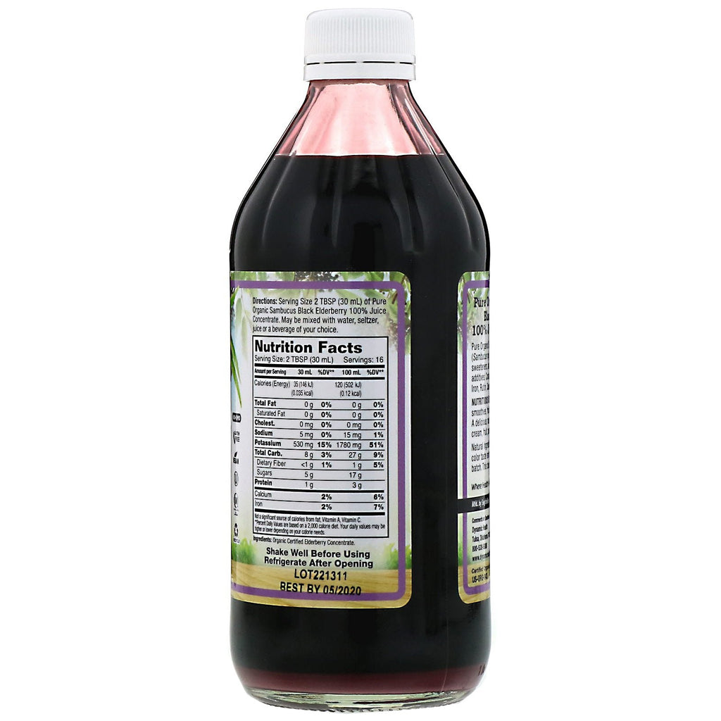 Dynamic Health Laboratories, Pure Sambucus Black Hyldebær, 100 % Juice Concentrate, Usødet, 16 fl oz (473 ml)