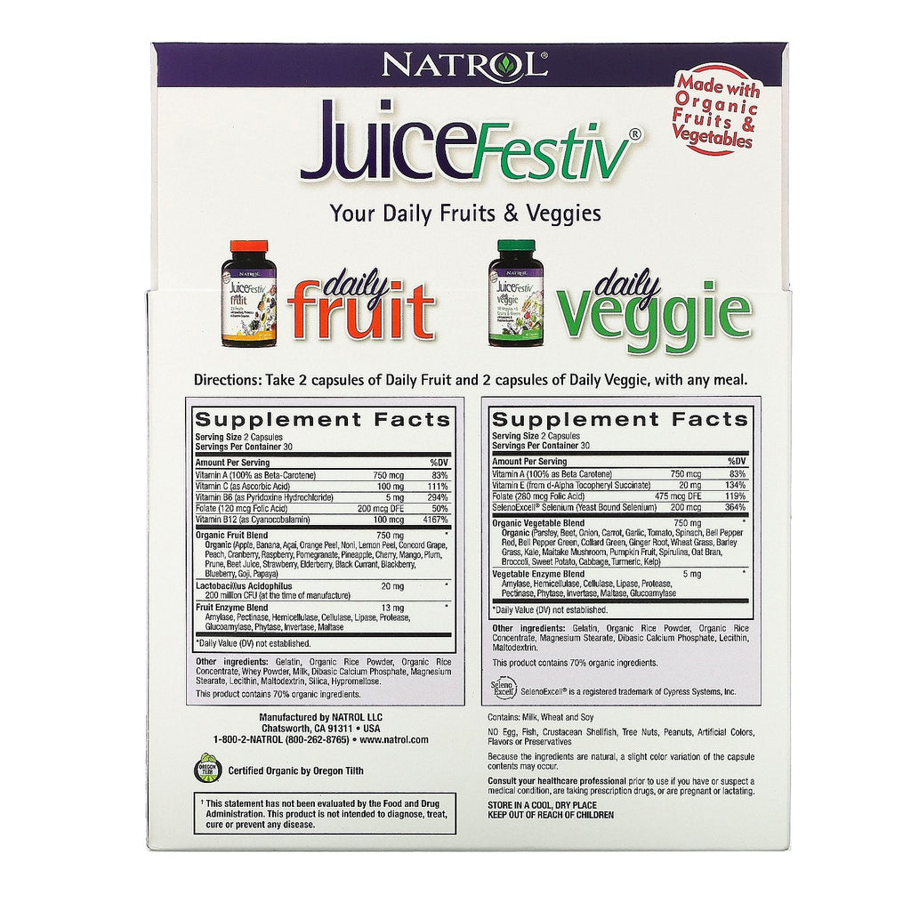 Natrol, JuiceFestiv, 2 flasker, 60 kapsler hver