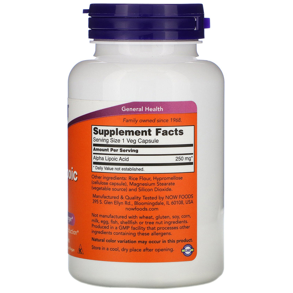 Now Foods, Alpha Lipoic Acid, 250 mg, 120 Veg-kapsler