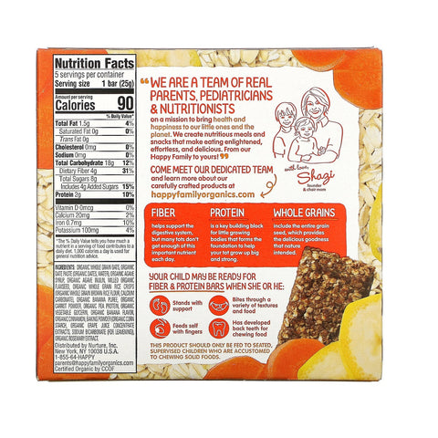 Happy Family s, HappyTot, fiber- og proteinfri havrebar, bananer og gulerødder, 5 barer, 0,88 oz (25 g) hver