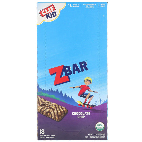 Clif Bar, Clif Kid, Z Bar, Chocolate Chip, 18 barer, 1,27 oz (36 g) hver