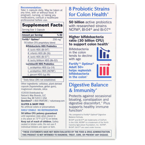 Nature's Way, Probiótico Fortify Optima, adultos mayores de 50 años, 50 mil millones, 30 cápsulas vegetarianas de liberación retardada