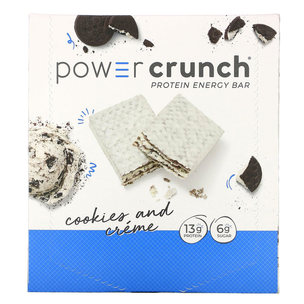 BNRG, Power Crunch Protein Energy Bar, Cookies og Creme, 12 barer, 1,4 oz (40 g) hver