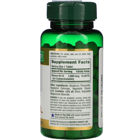 Nature's Bounty, B-12, 1.000 mcg, 200 coatede tabletter