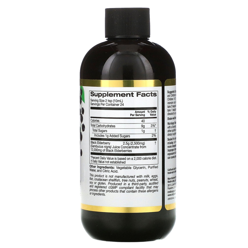 California Gold Nutrition, Jarabe de saúco negro europeo Sambucus, 2500 mg, 8 fl oz (240 ml)