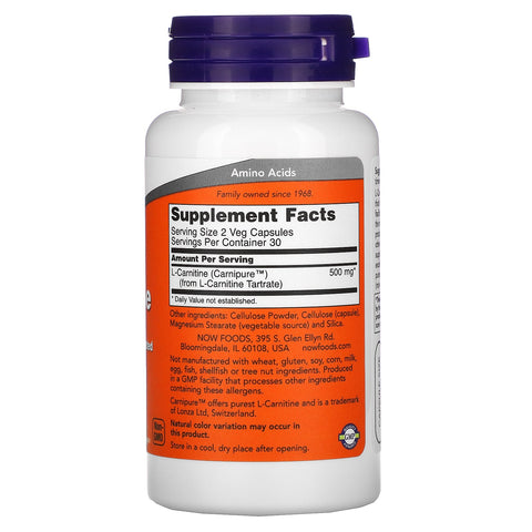 Now Foods, L-Carnitin, 250 mg, 60 vegetabilske kapsler