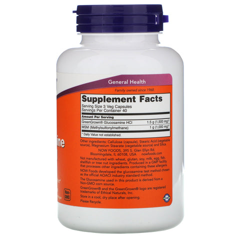 Now Foods, Glucosamina y MSM vegetarianos, 120 cápsulas vegetales