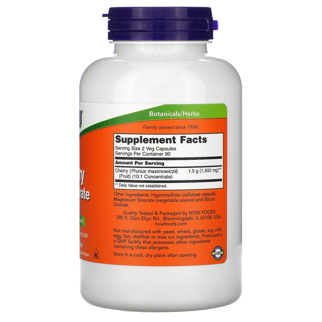 Now Foods, Concentrado de cereza, 750 mg, 180 cápsulas vegetales