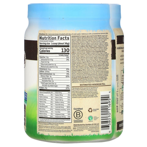 Garden of Life, Comida CRUDA, batido y sustituto de comida, chocolate y cacao, 509 g (1 lb 2 oz)