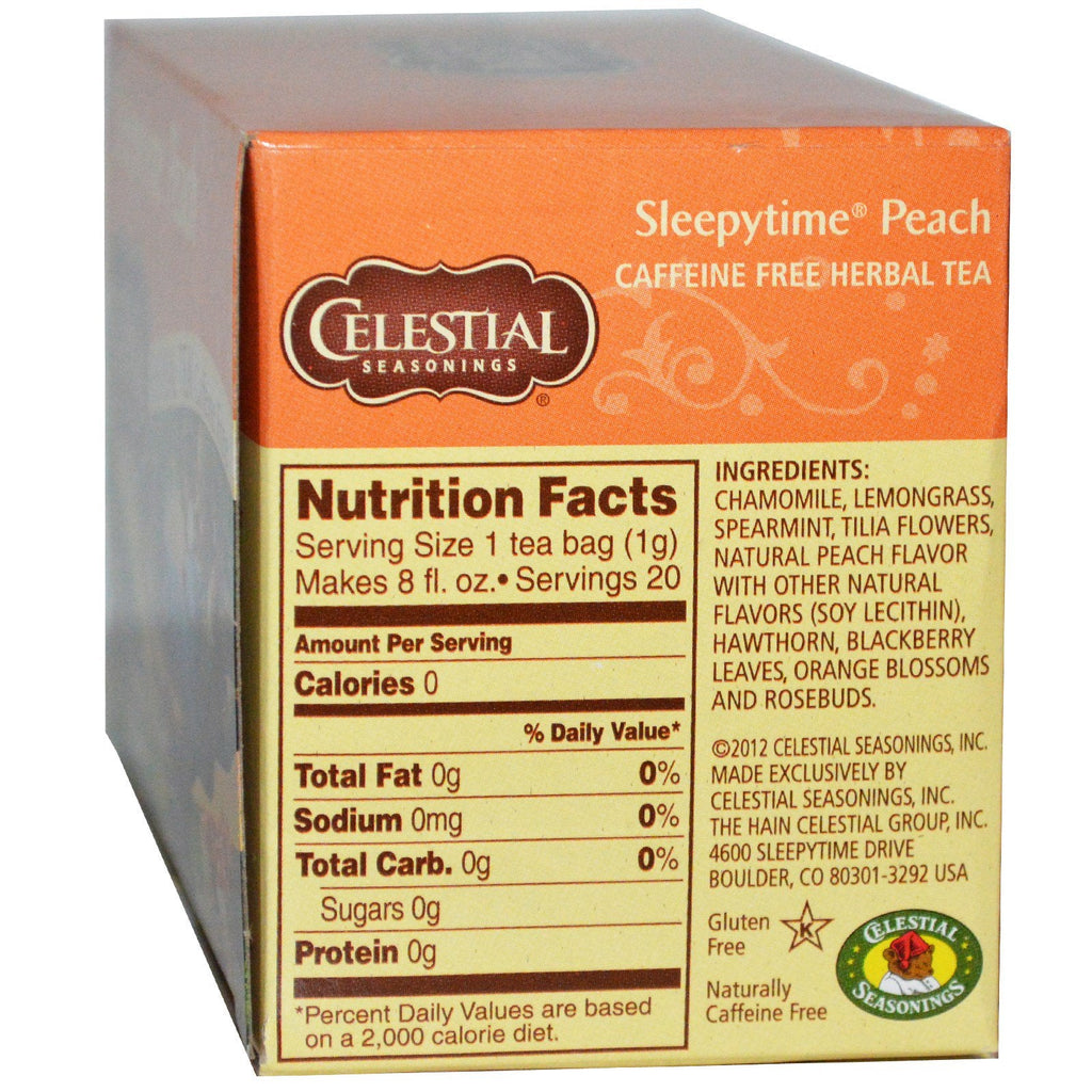 Celestial Seasonings, Herbal Tea, Caffeine Free, Sleepytime Peach, 20 Tea Bags, 1.0 oz (29 g)