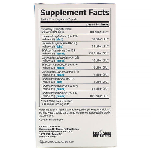 Natural Factors, probiótico definitivo, cuidados críticos, 100 mil millones de UFC, 30 cápsulas vegetarianas