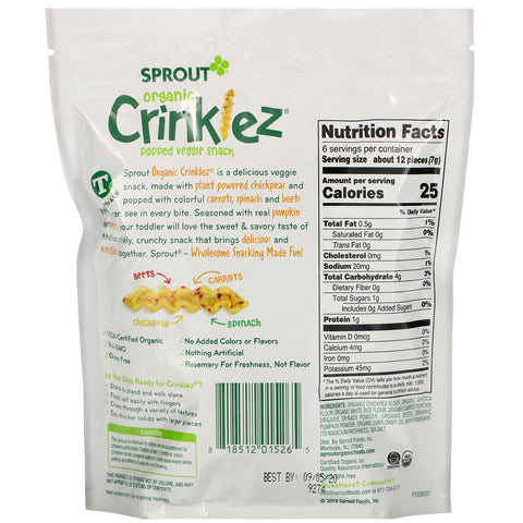 Spire, Crinklez, Popped Veggie Snack, Græskar Gulerod, 1,48 oz (42 g)