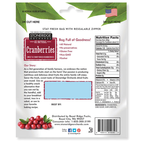 Stoneridge Orchards, Cranberries, Sweet & Tangy Dried Cranberries, 5 oz (142 g)