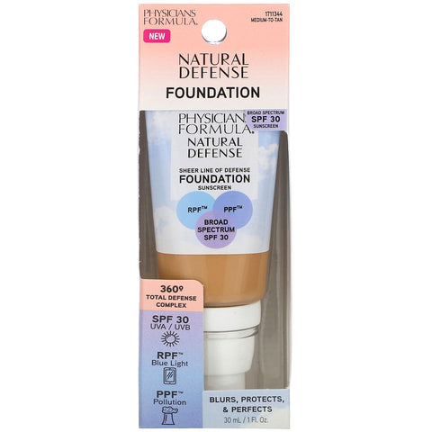 Physicians Formula, Natural Defense Foundation, SPF 30, Medium to Tan, 1 fl oz (30 ml)