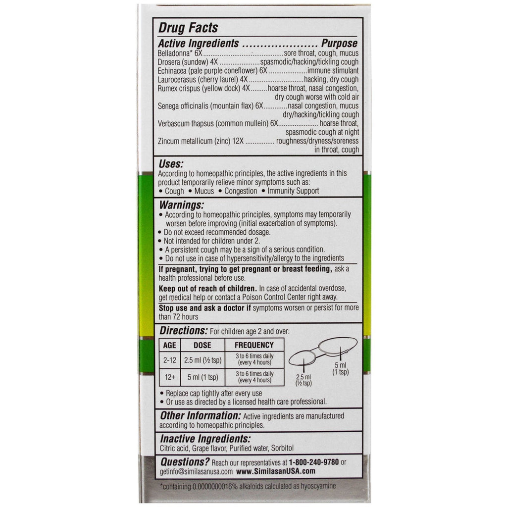 Similasan, Alivio del resfriado y la mucosidad para niños, niños mayores de 2 años, sabor a uva, 4 fl oz (118 ml)