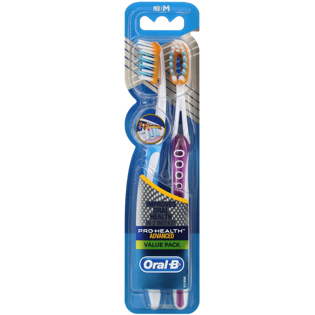 Oral-B, Pro-Health, cepillo de dientes avanzado, mediano, paquete de 2