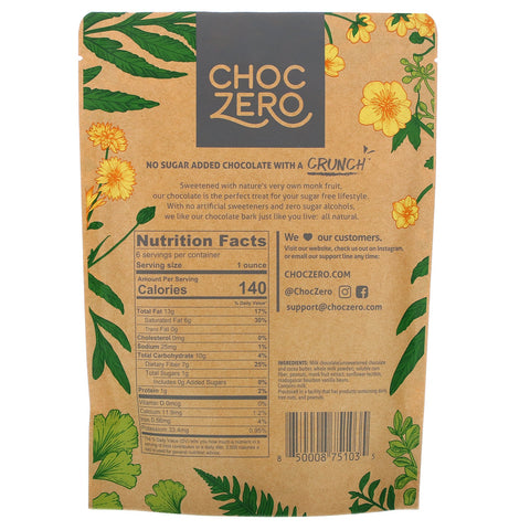 ChocZero, Milk Chocolate, Peanuts, No Sugar Added, 6 Bars, 1 oz  Each