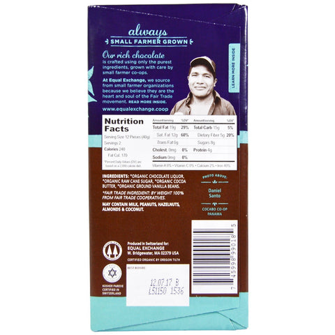 Equal Exchange, , Dark Chocolate, Panama Extra Dark, 80% Cacao, 2.8 oz (80 g)