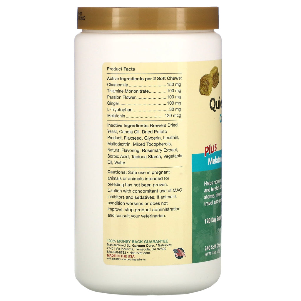 NaturVet, Quiet Moments, Ayuda calmante más melatonina, 240 masticables suaves, 18,6 oz (528 g)