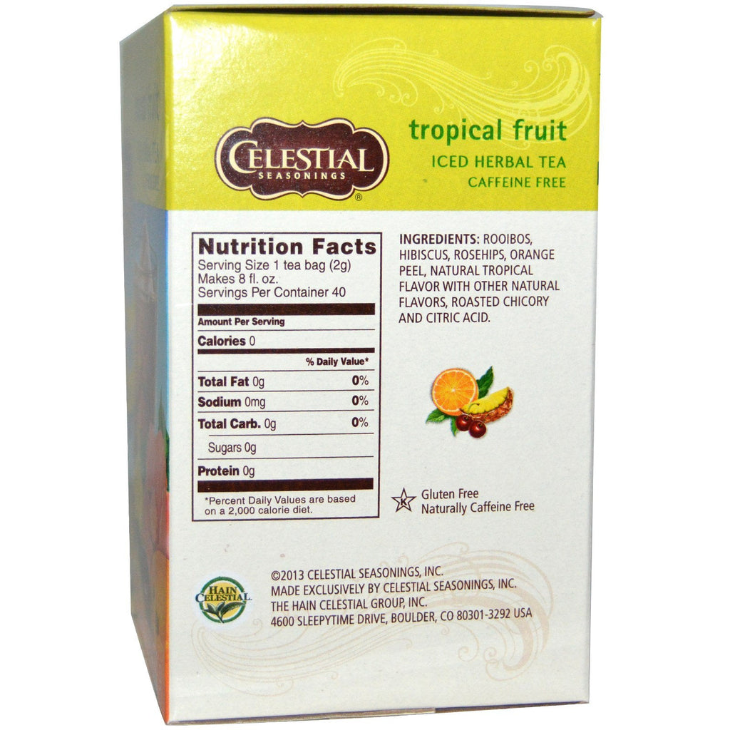 Celestial Seasonings, Iced Herbal Tea, Caffeine Free, Tropical Fruit, 40 Tea Bags, 3.2 oz (91 g)