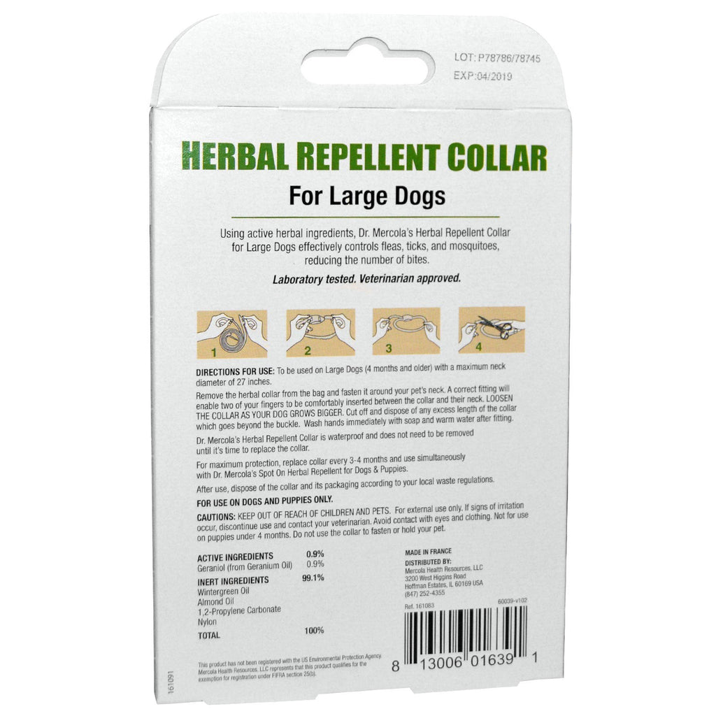 Dr. Mercola, urteafvisende halsbånd til store hunde, et halsbånd, 1,5 oz (42,52 g)