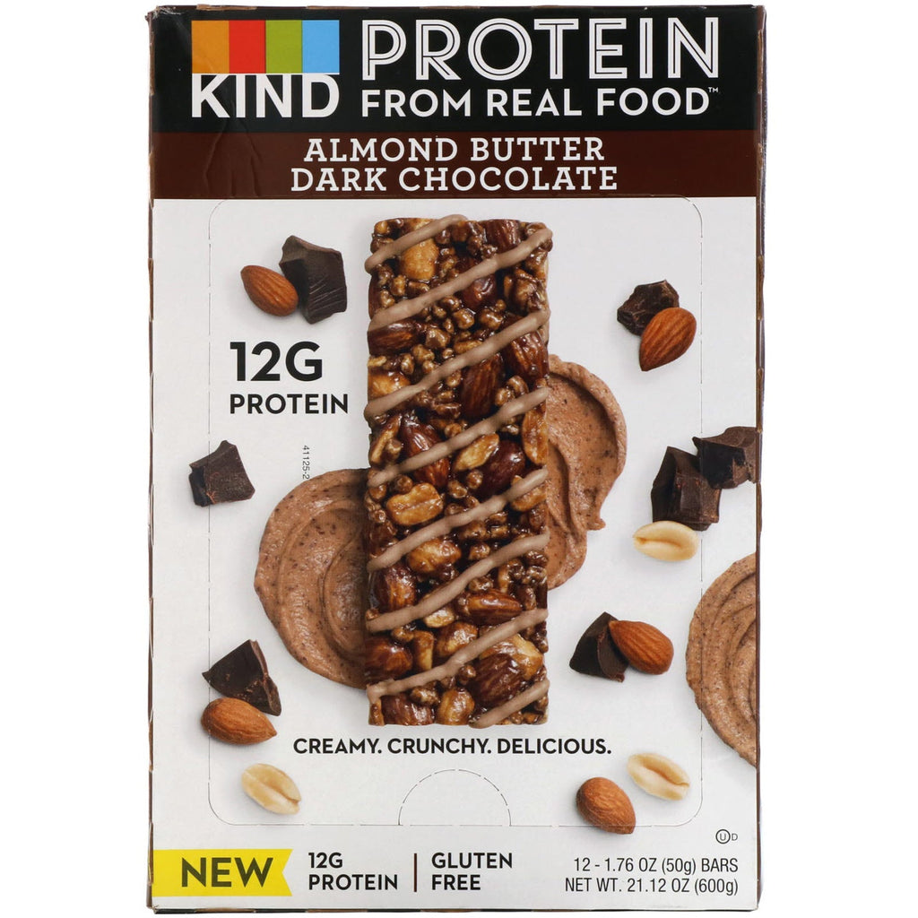 KIND barer, protein, mandelsmør mørk chokolade, 12 barer, 1,76 oz (50 g) hver