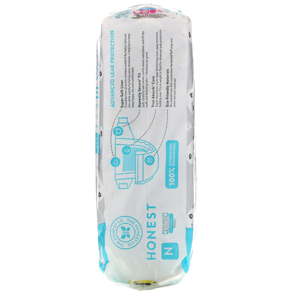 The Honest Company, Honest Diapers, Super-Soft Liner, Newborn, Up to 10 Pounds, Pandas, 32 Diapers