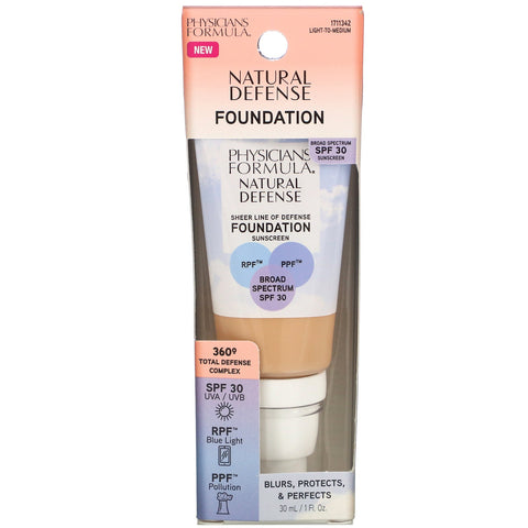 Physicians Formula, Natural Defense Foundation, SPF 30, Let til Medium, 1 fl oz (30 ml)