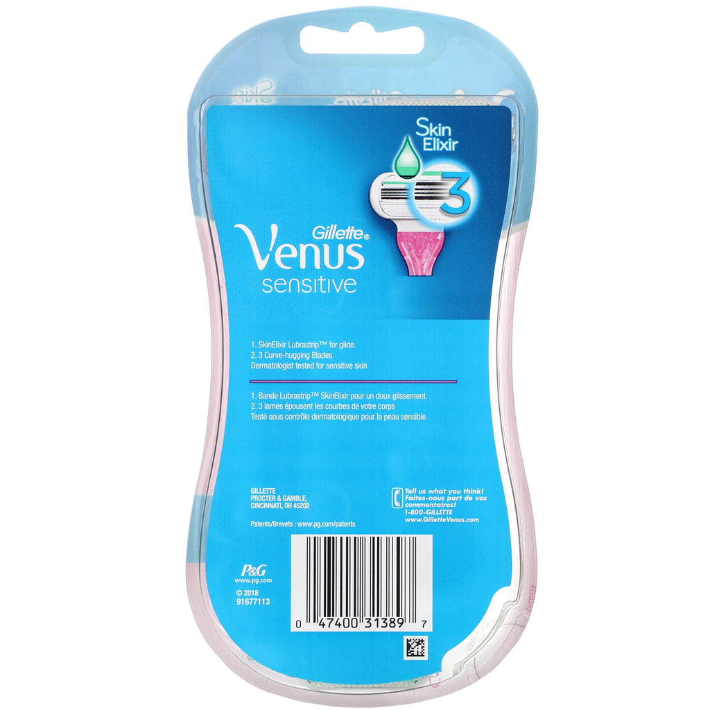 Gillette, Venus, SkinElixir, Sensitive, 3 maquinillas de afeitar desechables