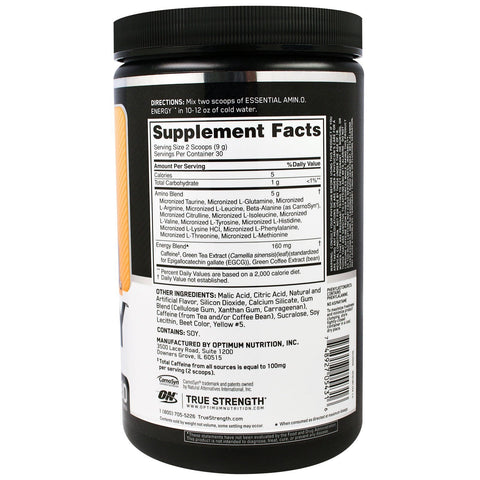 Optimum Nutrition, ESSENTIAL AMIN.O. ENERGY, Peach Lemonade,  9.5 oz (270 g)