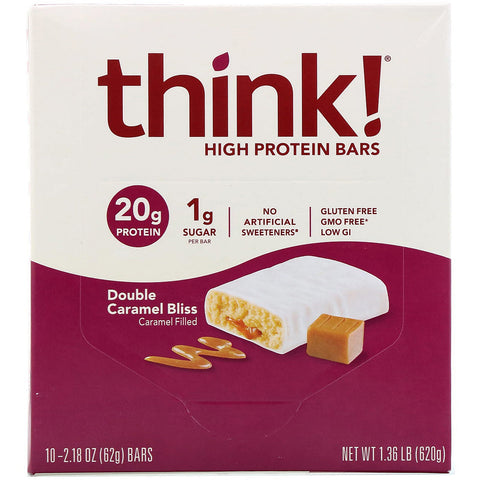 ThinkThin, High Protein Bars, Double Caramel Bliss, 10 barer, 2,18 oz (62 g) hver