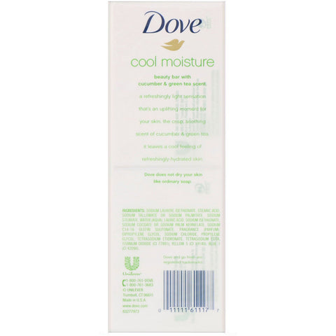 Dove, Go Fresh, Cool Moisture Beauty Bar, Agurk og grøn te, 6 barer, 4 oz (113 g) hver