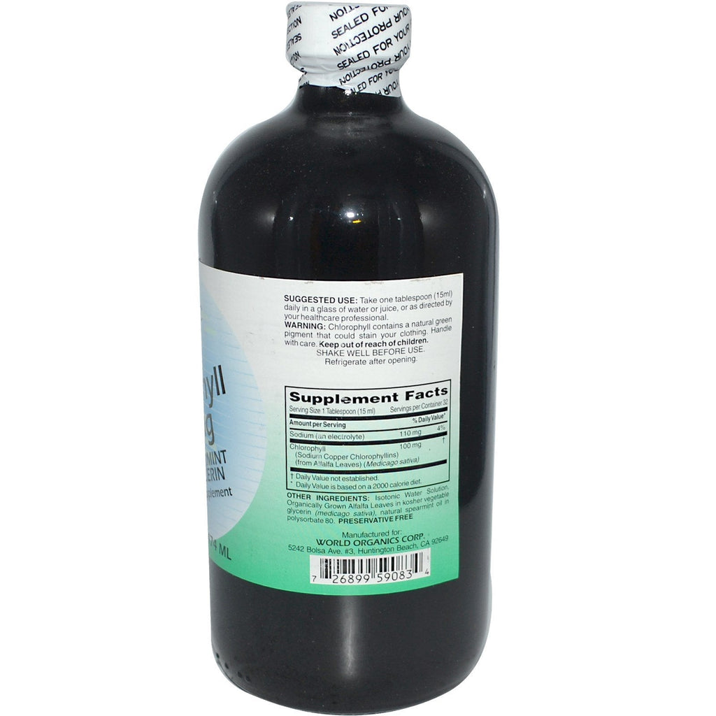 World , Liquid Chlorophyll with Spearmint and Glycerin, 100 mg, 16 fl oz (474 ml)