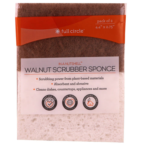 Full Circle, In A Nutshell, Walnut Scrubber Sponge, 2 Pack, 4.4