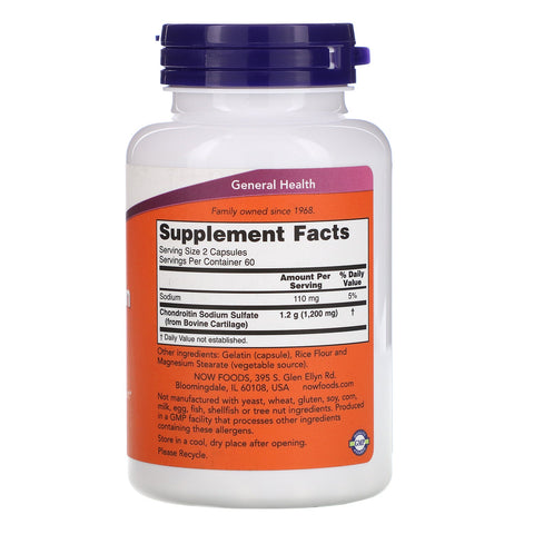 Now Foods, Chondroitin Sulfate, 600 mg, 120 kapsler