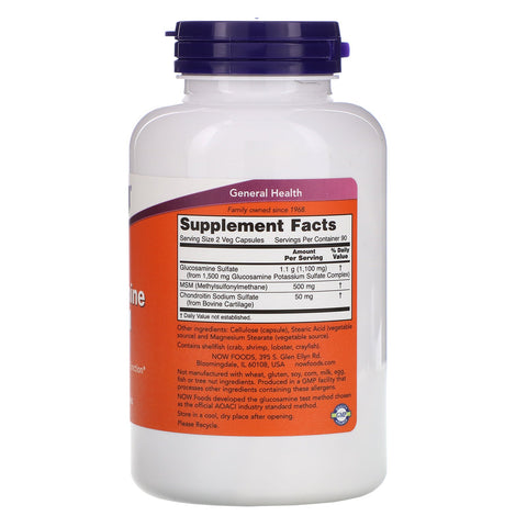 Now Foods, glucosamina y MSM, 180 cápsulas vegetales