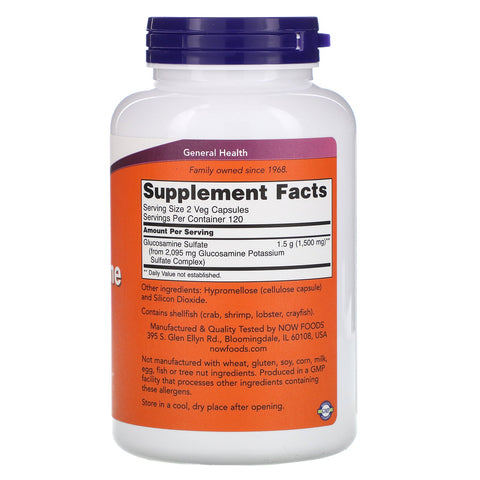 Now Foods, Sulfato de glucosamina, 750 mg, 240 cápsulas vegetales