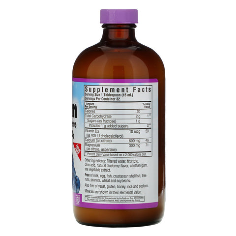 Bluebonnet Nutrition, Flydende Calcium Magnesium Citrate Plus Vitamin D3, Natural Blueberry Flavor, 16 fl oz (472 ml)