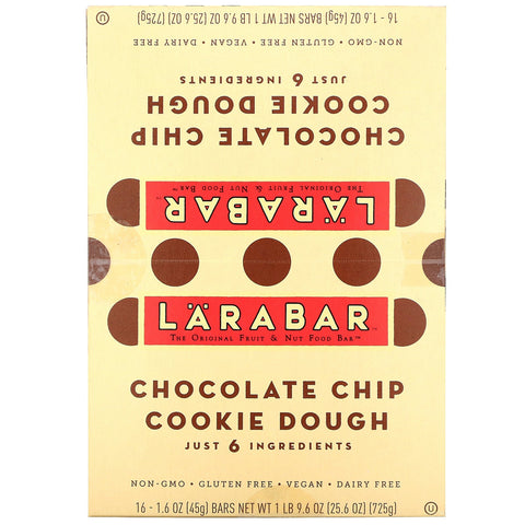 Larabar, The Original Frugt- og nøddemadbar, Chocolate Chip Cookie Dough, 16 barer, 1,6 oz (45 g) hver