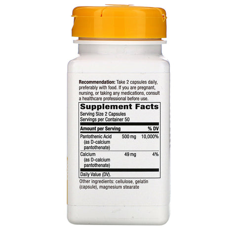 Nature's Way, Ácido pantoténico, Vitamina B5, 500 mg, 100 cápsulas