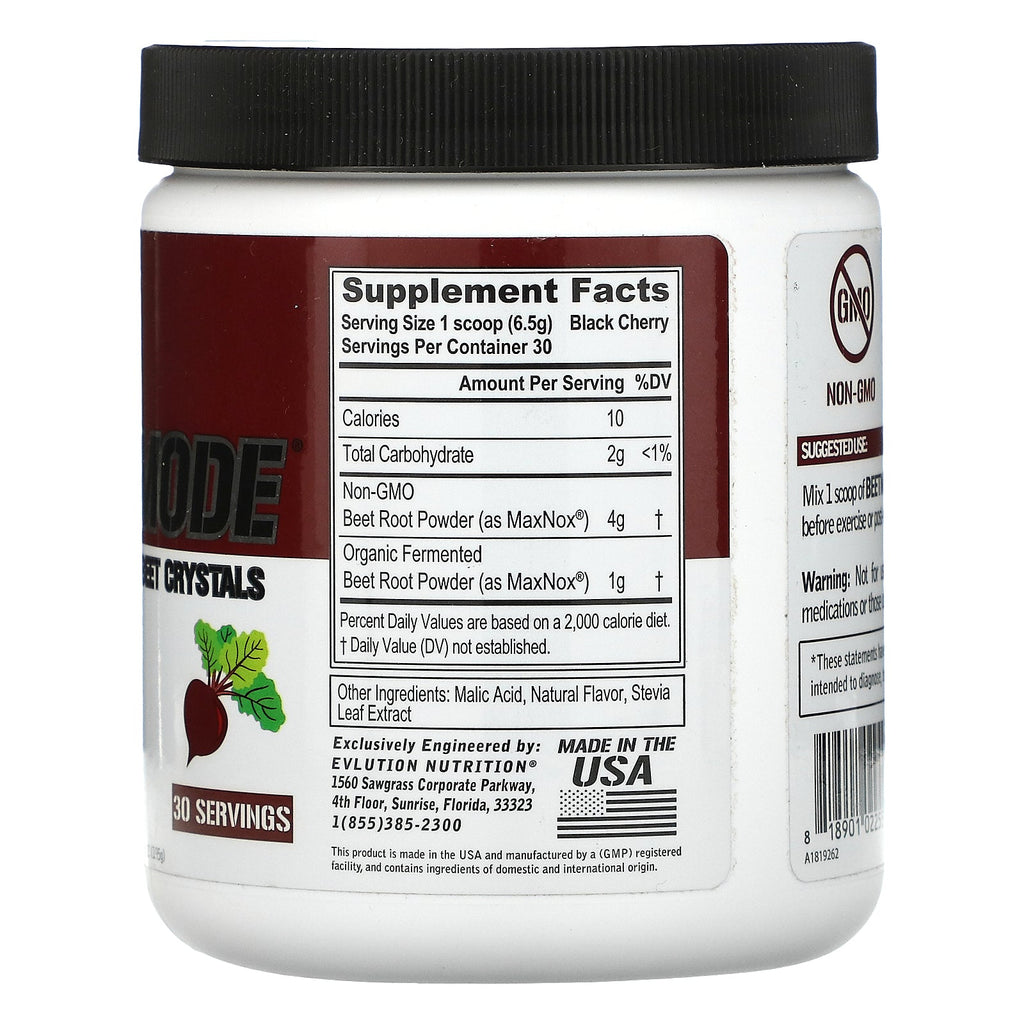 EVLution Nutrition, BeetMode, Cristales concentrados de remolacha, cereza negra, 6,88 oz (195 g)